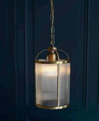 Ribbed Glass & Antique Brass Pendant Light - The Farthing