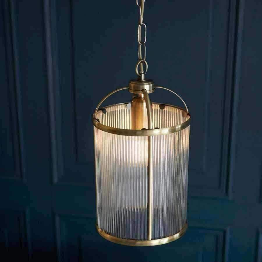 Ribbed Glass & Antique Brass Pendant Light - The Farthing