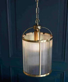 Ribbed Glass & Antique Brass Pendant Light - The Farthing