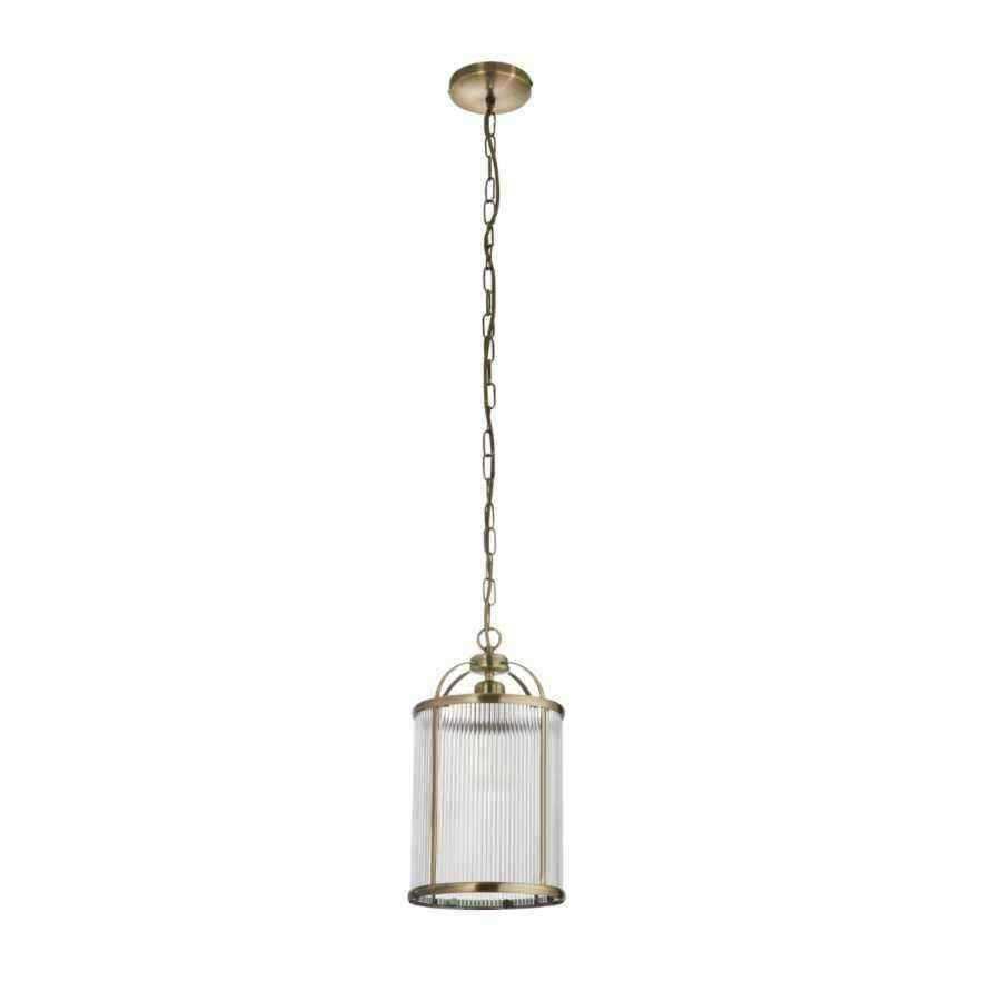 Ribbed Glass & Antique Brass Pendant Light - The Farthing