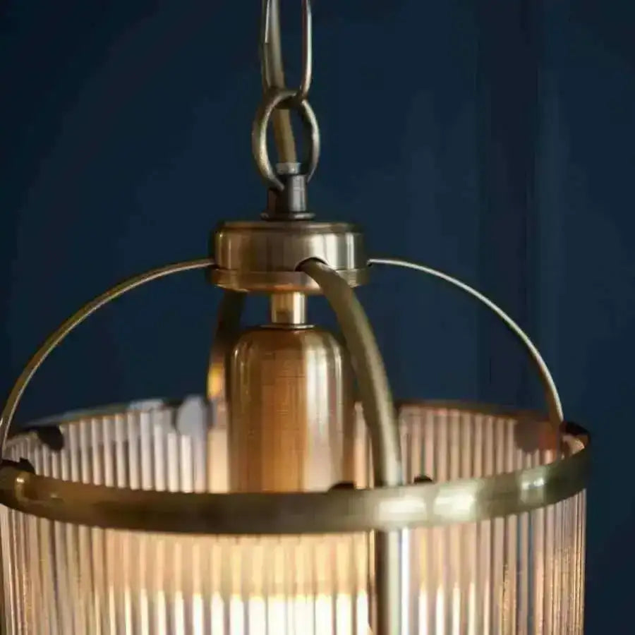 Ribbed Glass & Antique Brass Pendant Light