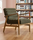 Ribbed Green Boucle Fabric Armchair