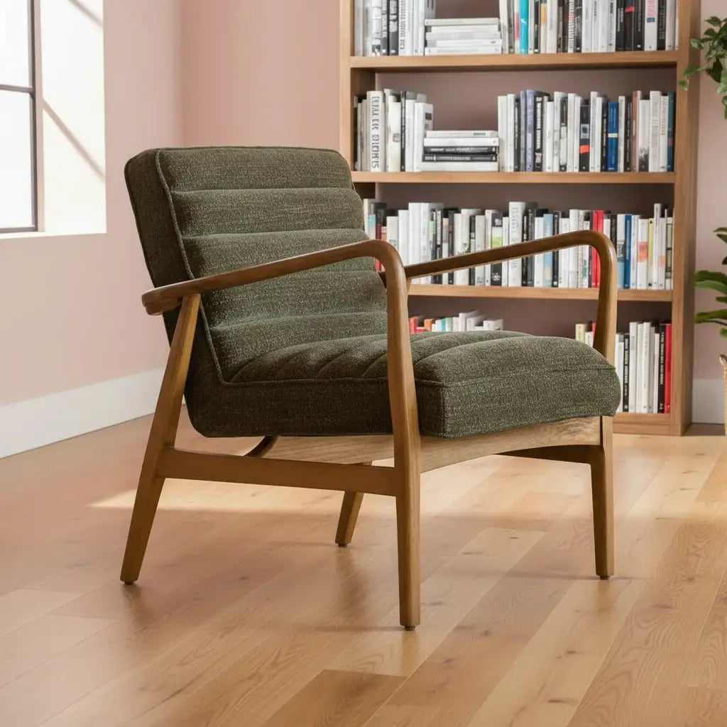 Ribbed Green Boucle Fabric Armchair