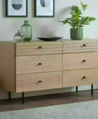 Ribbed Top Oak Sideboard Six Drawer Cabinet - The Farthing