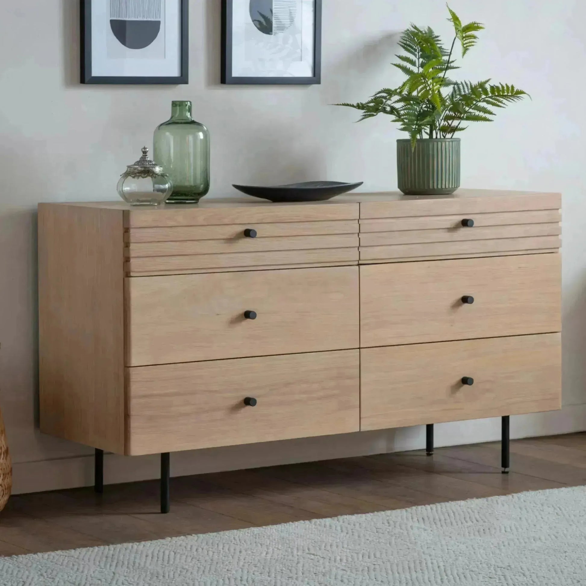 Ribbed Top Oak Sideboard Six Drawer Cabinet - The Farthing