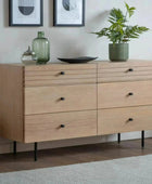 Ribbed Top Oak Sideboard Six Drawer Cabinet - The Farthing