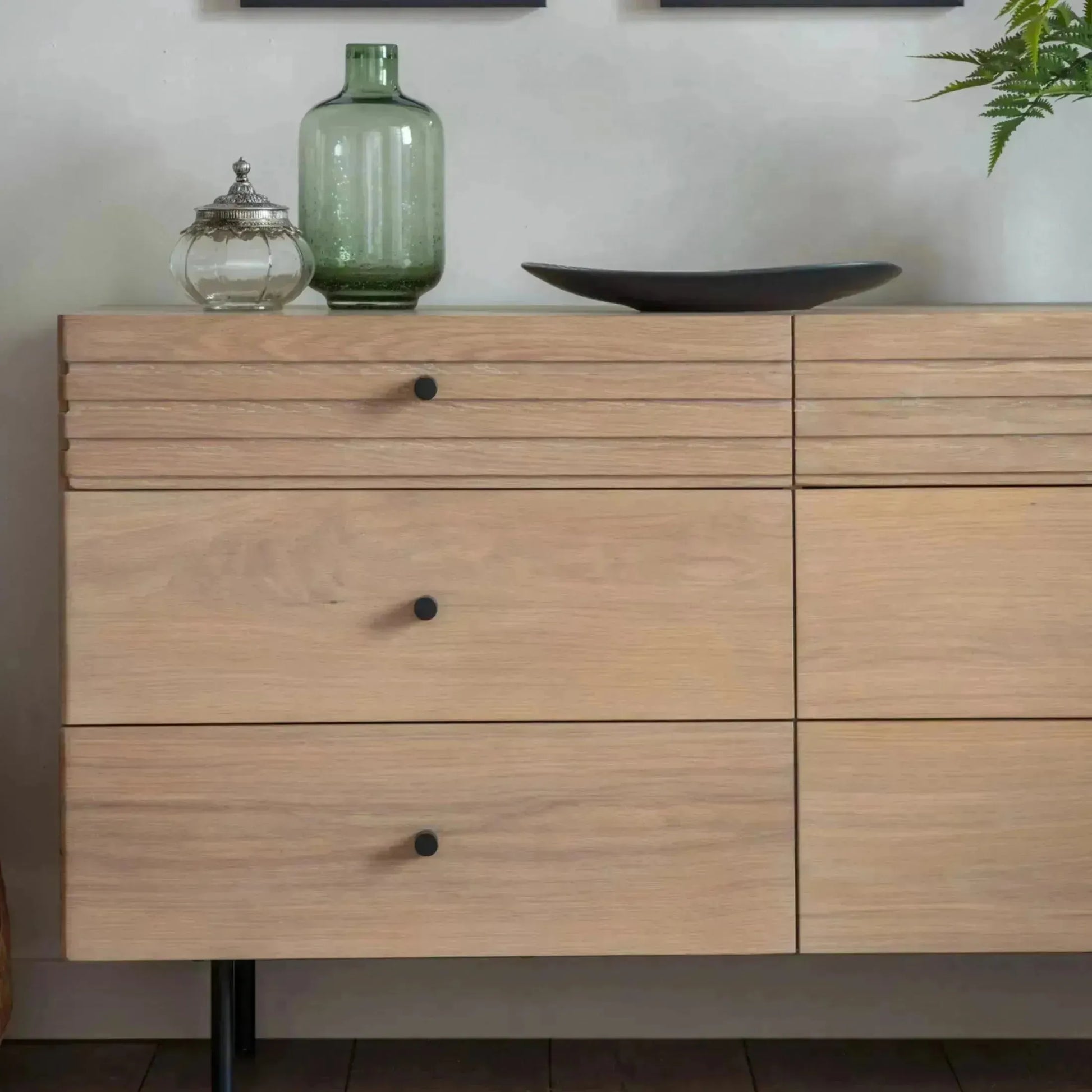 Ribbed Top Oak Sideboard Six Drawer Cabinet - The Farthing