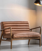 Ribbed Vintage Brown Leather Fabric Two Seater Armchair - The Farthing