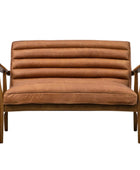 Ribbed Vintage Brown Leather Fabric Two Seater Armchair - The Farthing
