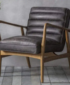Ribbed Vintage Ebony Black Leather Arm Chair - The Farthing