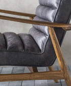 Ribbed Vintage Ebony Black Leather Arm Chair - The Farthing