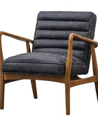 Ribbed Vintage Ebony Black Leather Arm Chair - The Farthing