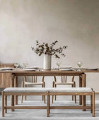 Rich Acacia Wood Dining Bench with Padded Fabric Top - The Farthing