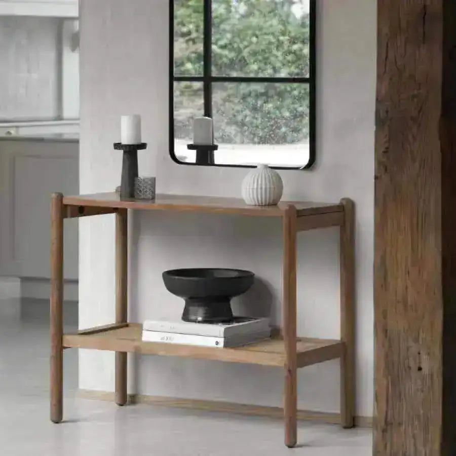 Rich Mango Wood & Cane Shelf Console Table