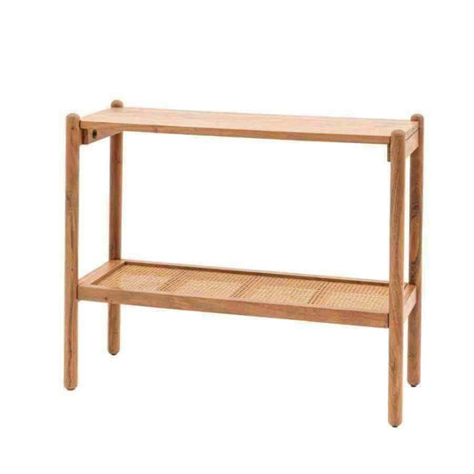 Rich Mango Wood & Cane Shelf Console Table - The Farthing