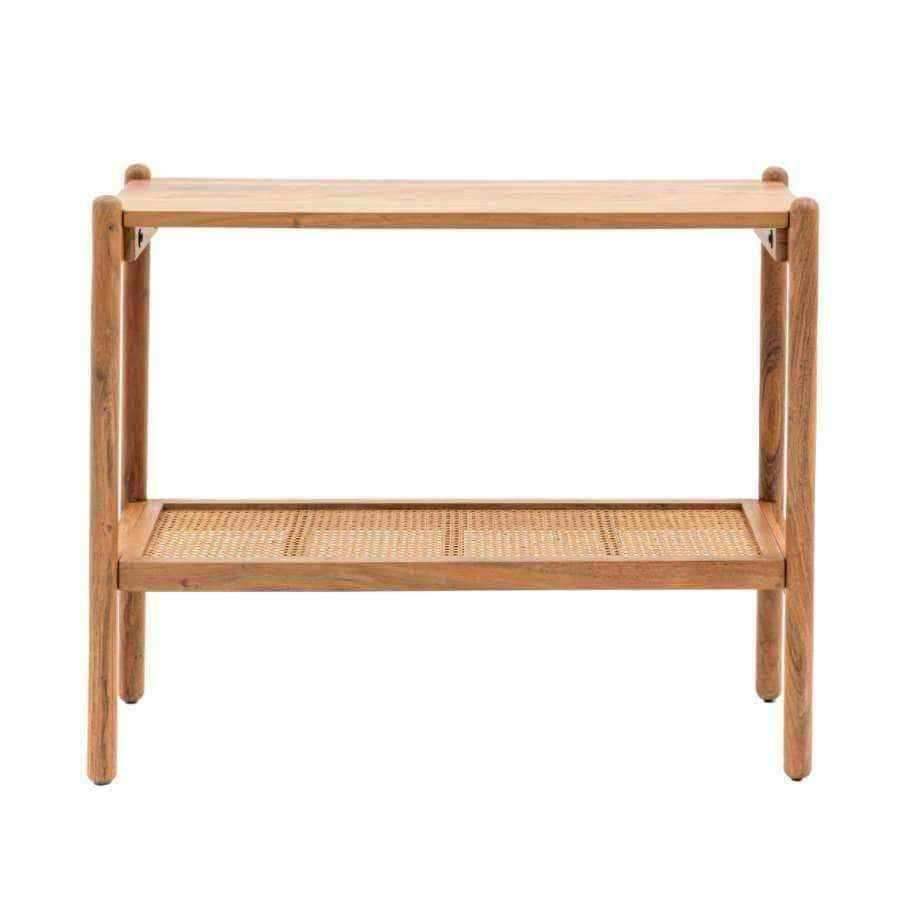 Rich Mango Wood & Cane Shelf Console Table - The Farthing