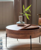 Round Acacia Wood Sliding Top Storage Coffee Table - The Farthing