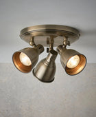 Round Antiqued Brass 3 Spot Ceiling Light - The Farthing