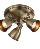 Round Antiqued Brass 3 Spot Ceiling Light - The Farthing