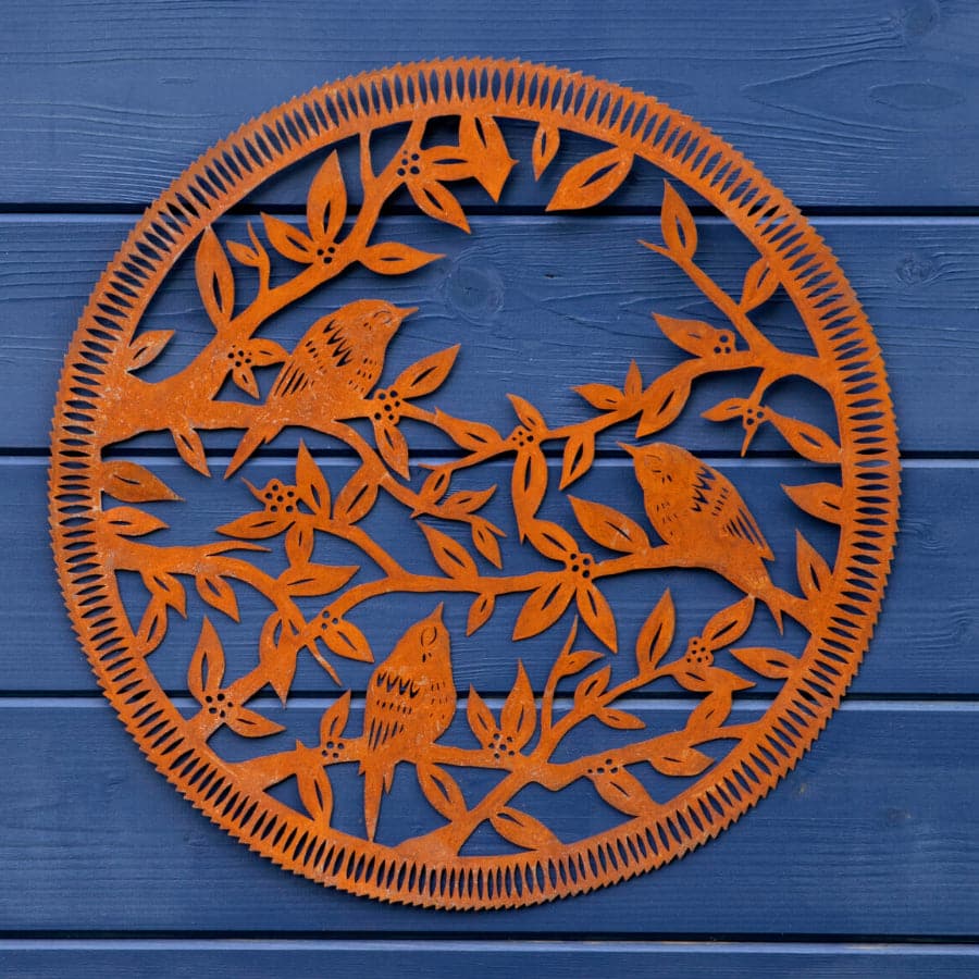Round Birds On Branch Metal Garden Wall Art - The Farthing