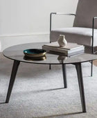 Round Black Oak and Glass Coffee Table - The Farthing