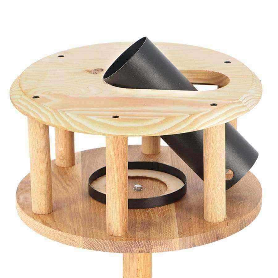 Round Black Roof Oak Standing Bird Table with Feeder - The Farthing