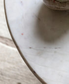 Round Blue Glass Base Marble Topped Coffee Table - The Farthing