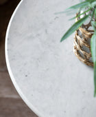 Round Blue Glass Base Marble Topped Side Table - The Farthing