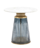 Round Blue Glass Base Marble Topped Side Table - The Farthing