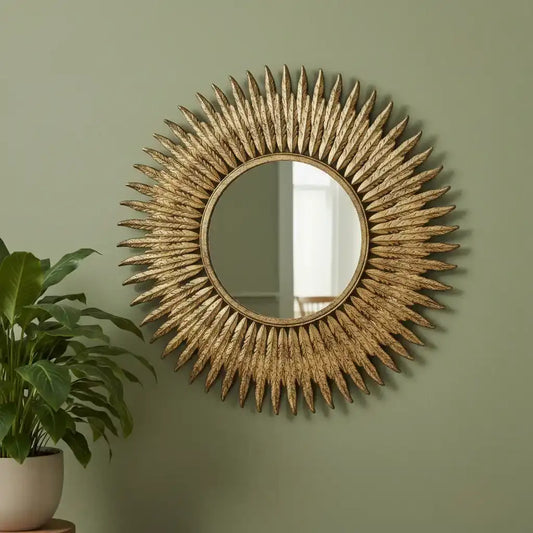 Round Distressed Feather Wall Mirror