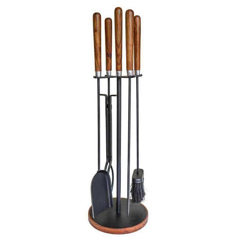 Round Fireside Companion Set with Wood Handles - The Farthing