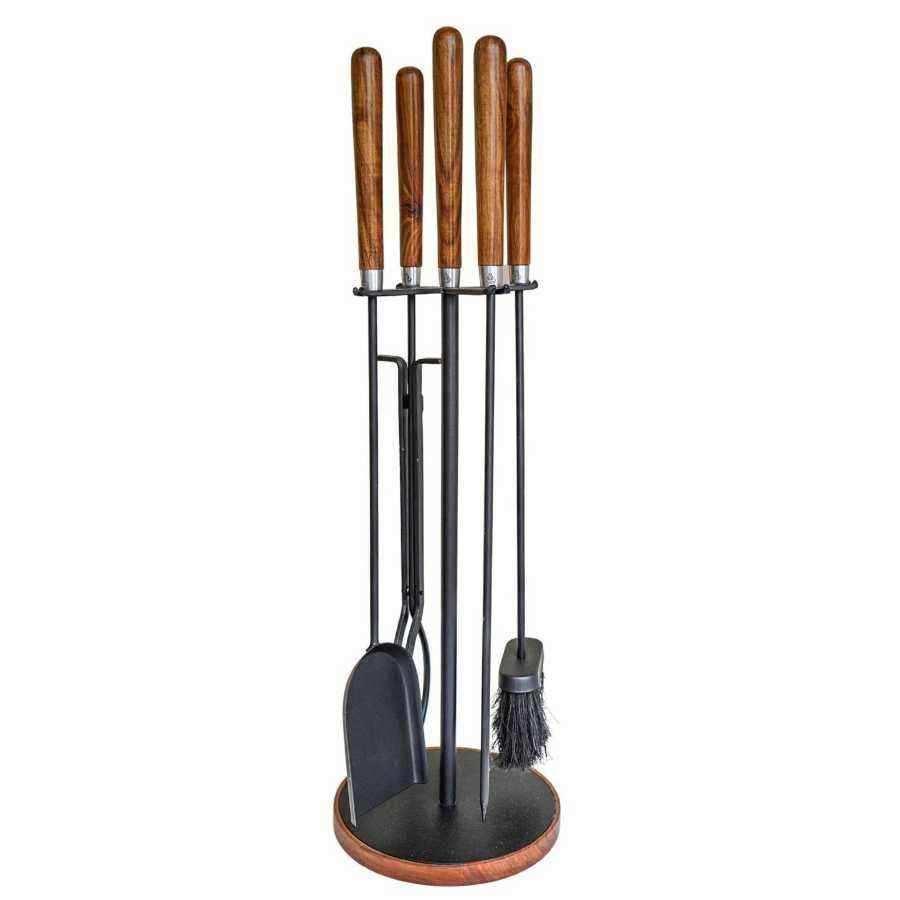 Round Fireside Companion Set with Wood Handles - The Farthing