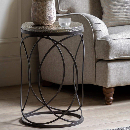 Round Gold Hammered Topped Spiral Side Table - The Farthing