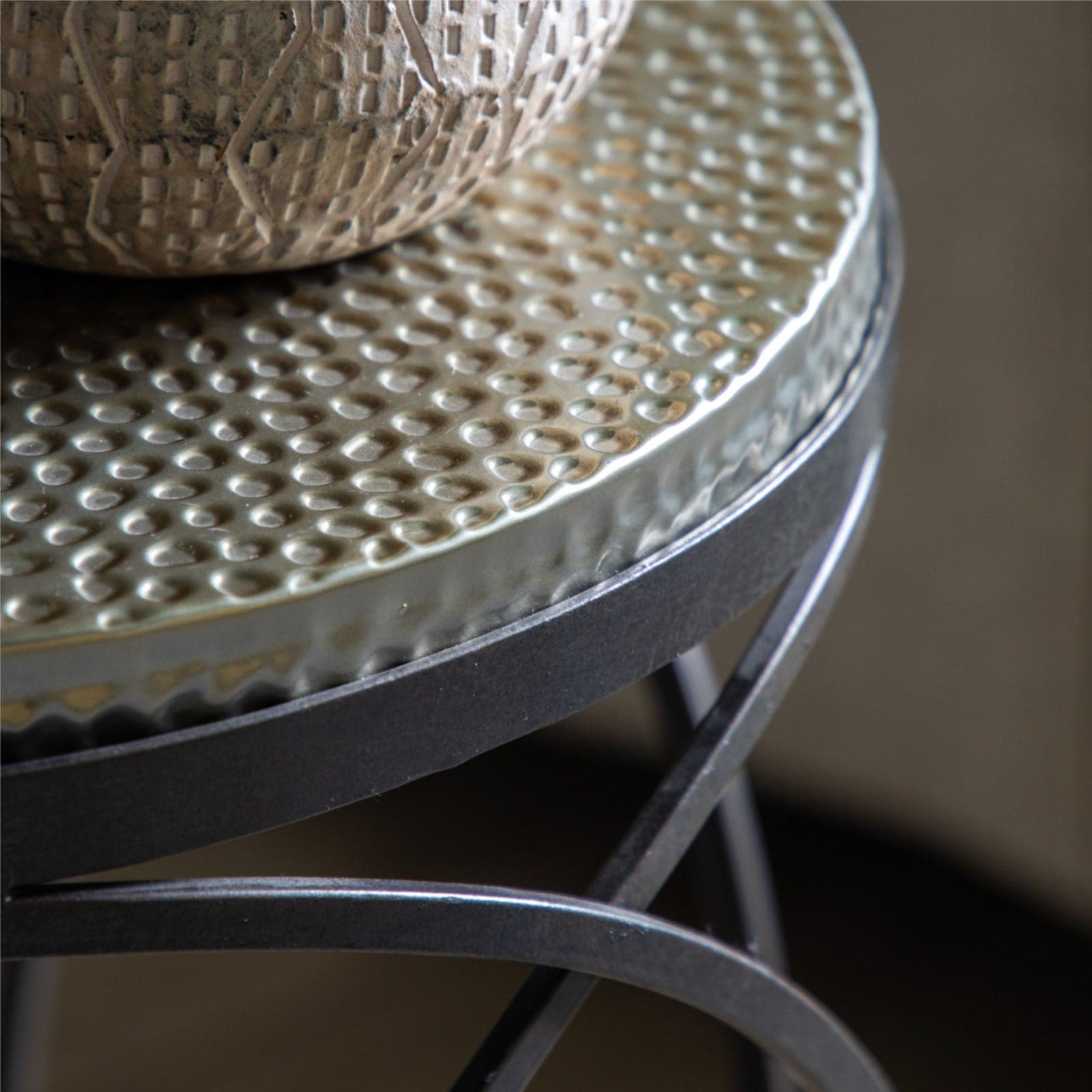 Round Gold Hammered Topped Spiral Side Table - The Farthing