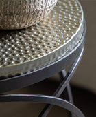 Round Gold Hammered Topped Spiral Side Table - The Farthing