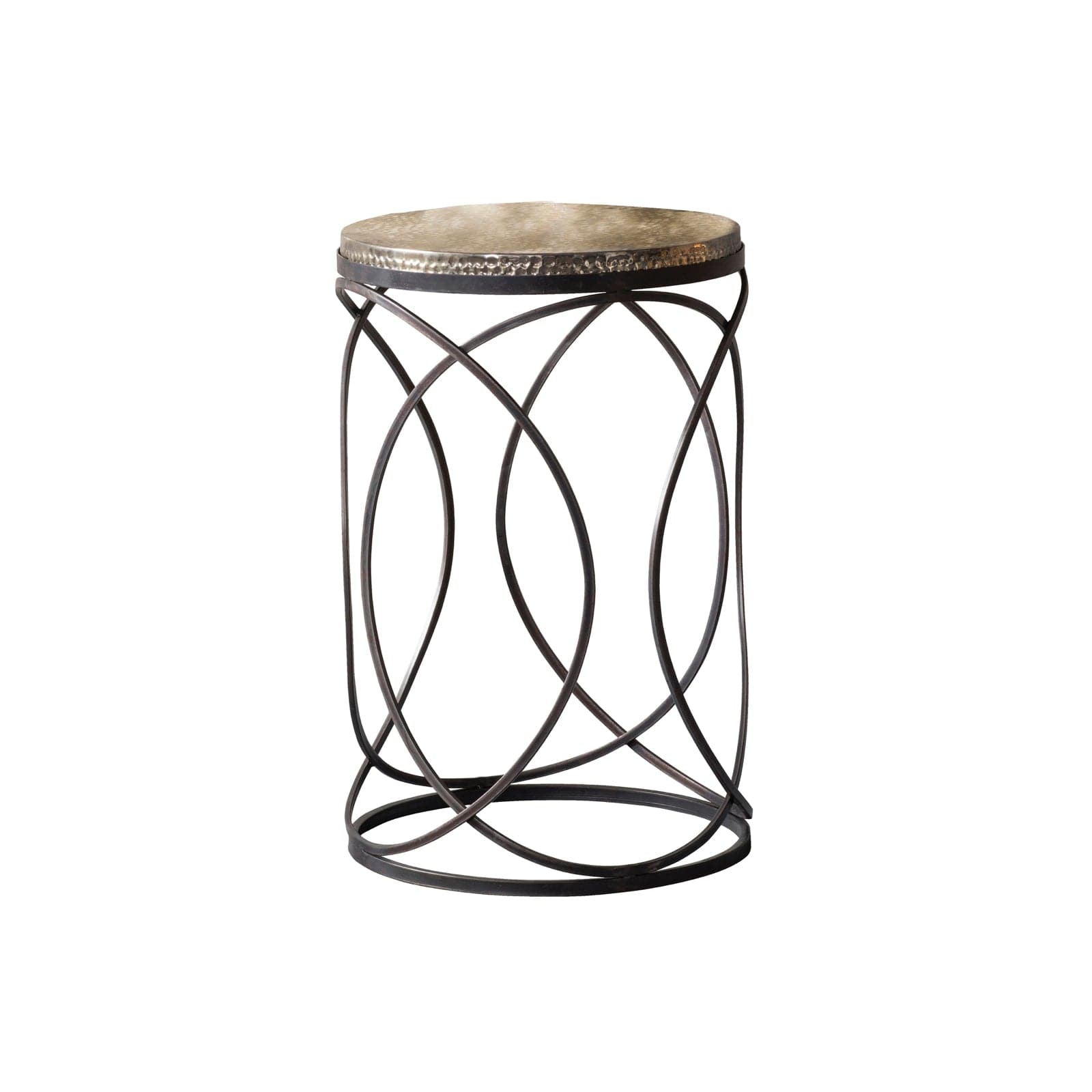 Round Gold Hammered Topped Spiral Side Table - The Farthing