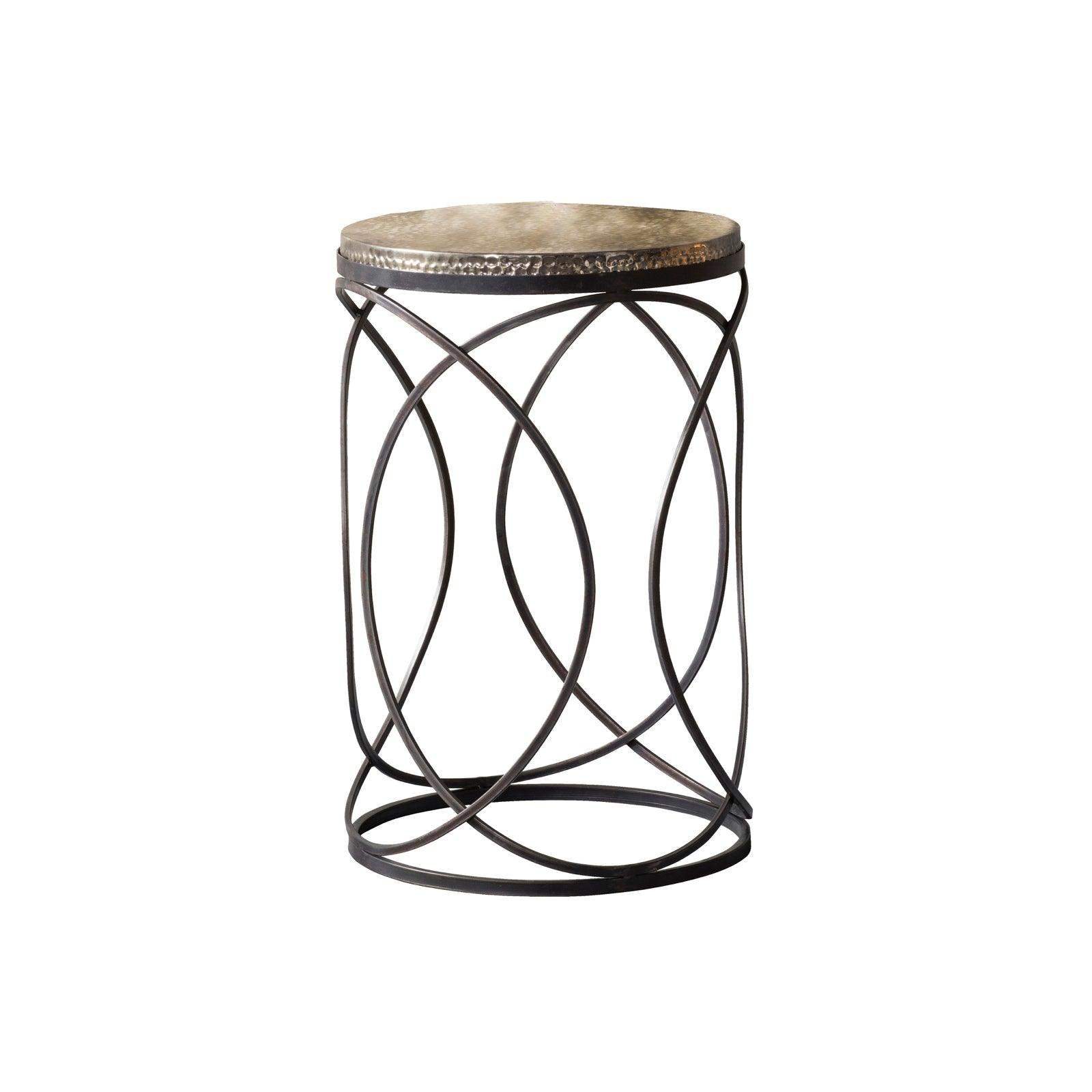 Round Gold Hammered Topped Spiral Side Table - The Farthing