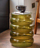 Round Green Glass Bubble Side Table - The Farthing