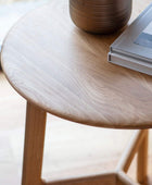 Round Mid Century Styled Oak Side Table - The Farthing