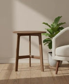 Round Mid Century Styled Walnut Side Table