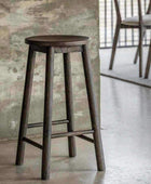 Round Morrish Smoked Wood Stool - The Farthing