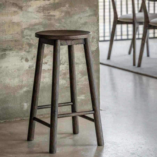 Round Morrish Smoked Wood Stool - The Farthing