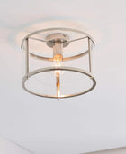 Round Nickel and Glass Ceiling Light - The Farthing