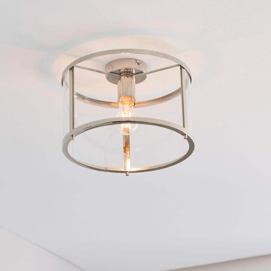 Round Nickel and Glass Ceiling Light - The Farthing