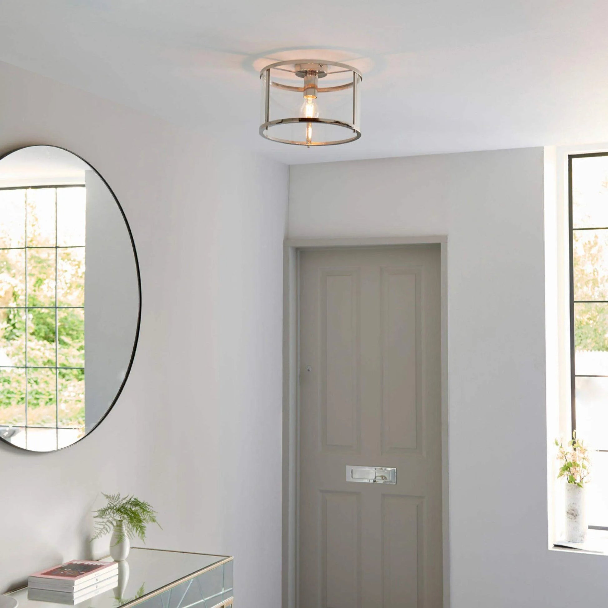 Round Nickel and Glass Ceiling Light - The Farthing