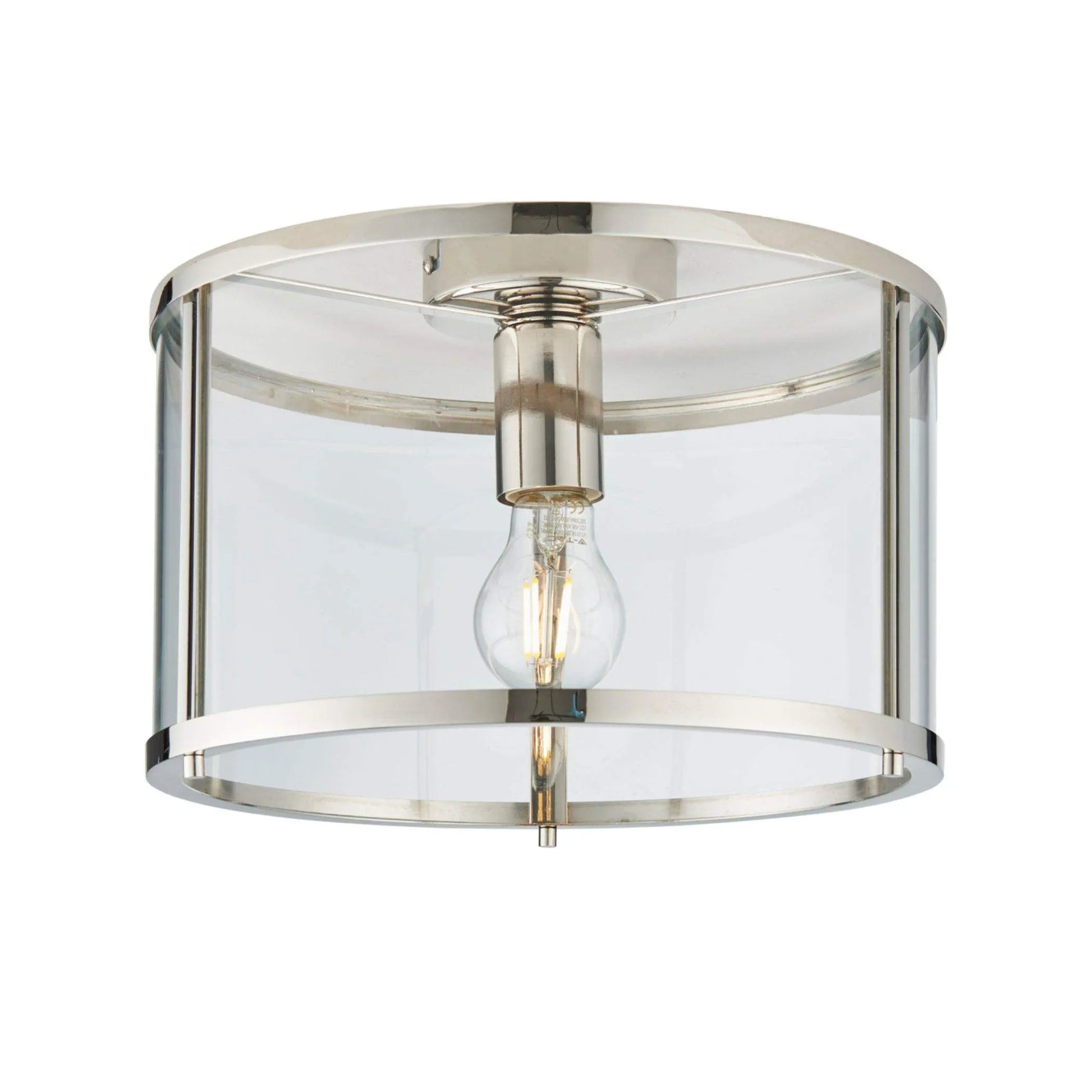 Round Nickel and Glass Ceiling Light - The Farthing