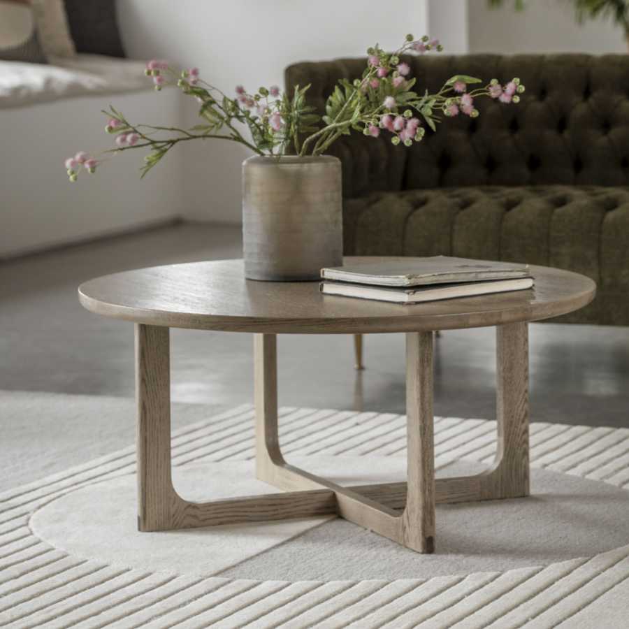 Round Nordic Styled Smoked Oak Coffee Table - The Farthing