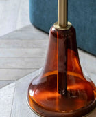 Round Orange Glass Base Marble Topped Side Table - The Farthing