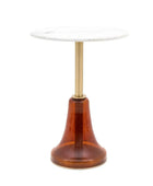 Round Orange Glass Base Marble Topped Side Table - The Farthing