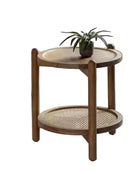 Round Rich Mango Wood & Cane Shelf Side Table